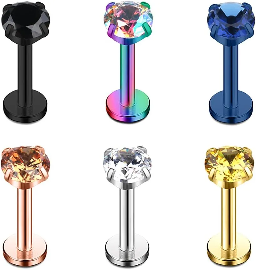 Ruifan 16G Stainless Steel Labret Monroe Lip Ring Tragus Nail Helix Earring Stud Rings Piercing Jewelry 6mm 8mm 10mm 6-24PCS