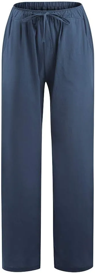 Rvidbe Linen Pants Women Summer Wide Leg Casual Loose Drawstring Pants Lounge High Waist Palazzo Pants Trousers with Pockets
