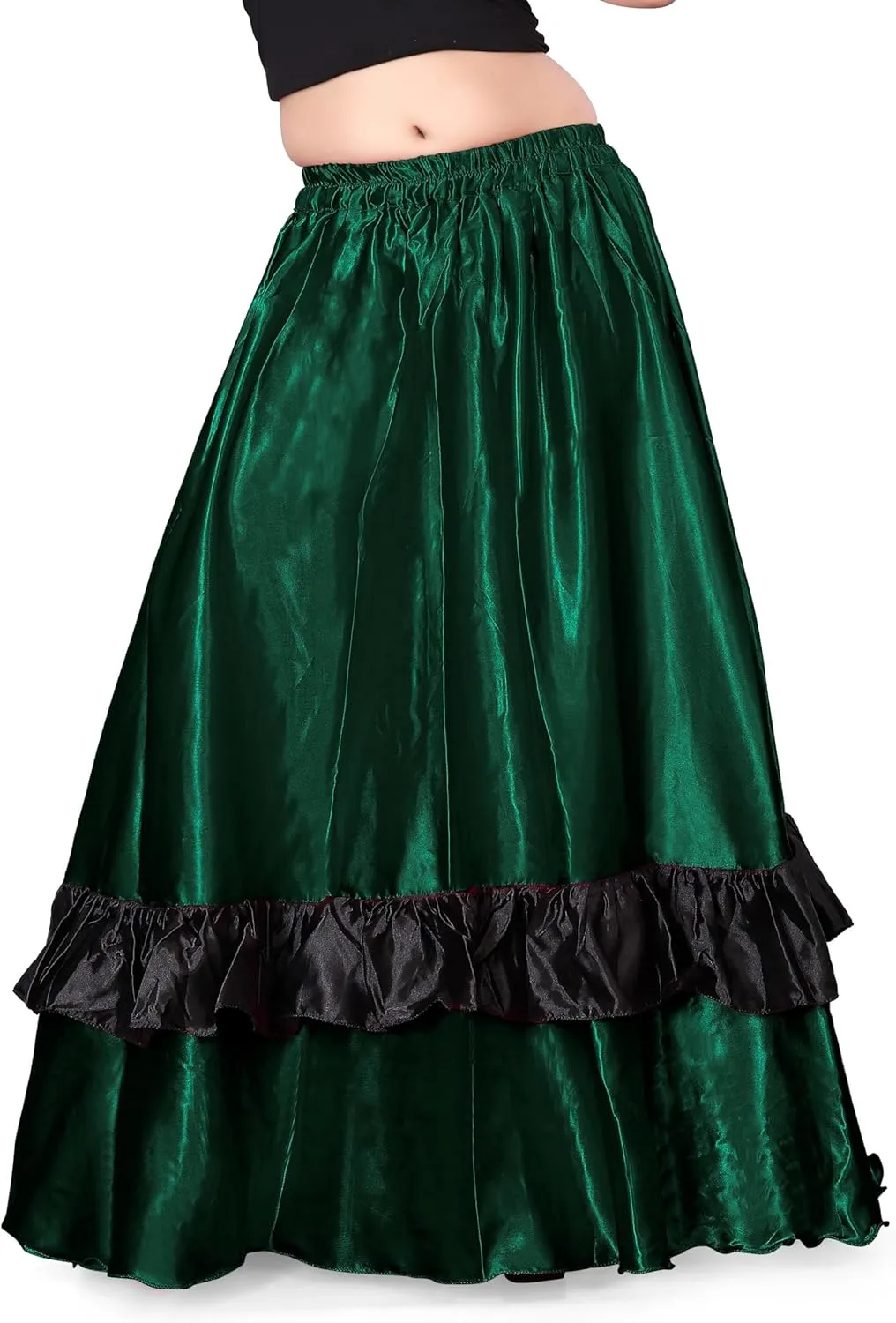 Satin Full Circle with Frill Belly Dancing Skirt Long Maxi Satin Belly Dance Full Circle Skirt (One Size) S33