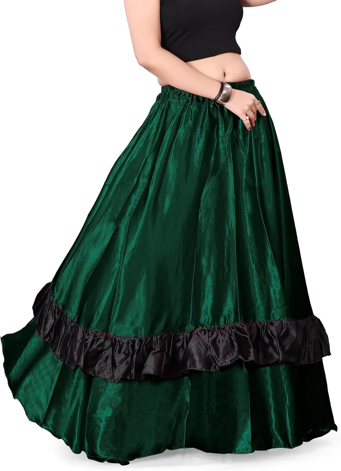 Satin Full Circle with Frill Belly Dancing Skirt Long Maxi Satin Belly Dance Full Circle Skirt (One Size) S33