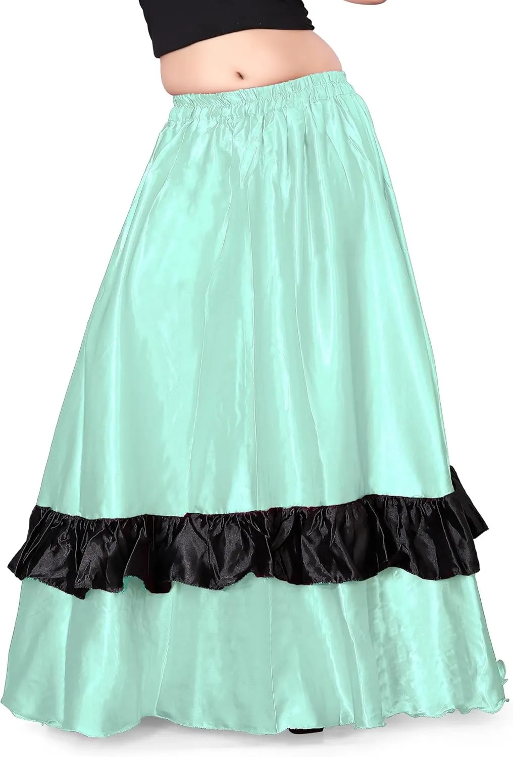 Satin Full Circle with Frill Belly Dancing Skirt Long Maxi Satin Belly Dance Full Circle Skirt (One Size) S33