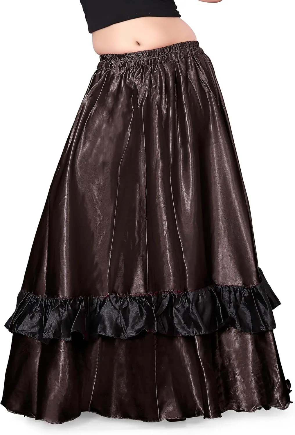 Satin Full Circle with Frill Belly Dancing Skirt Long Maxi Satin Belly Dance Full Circle Skirt (One Size) S33
