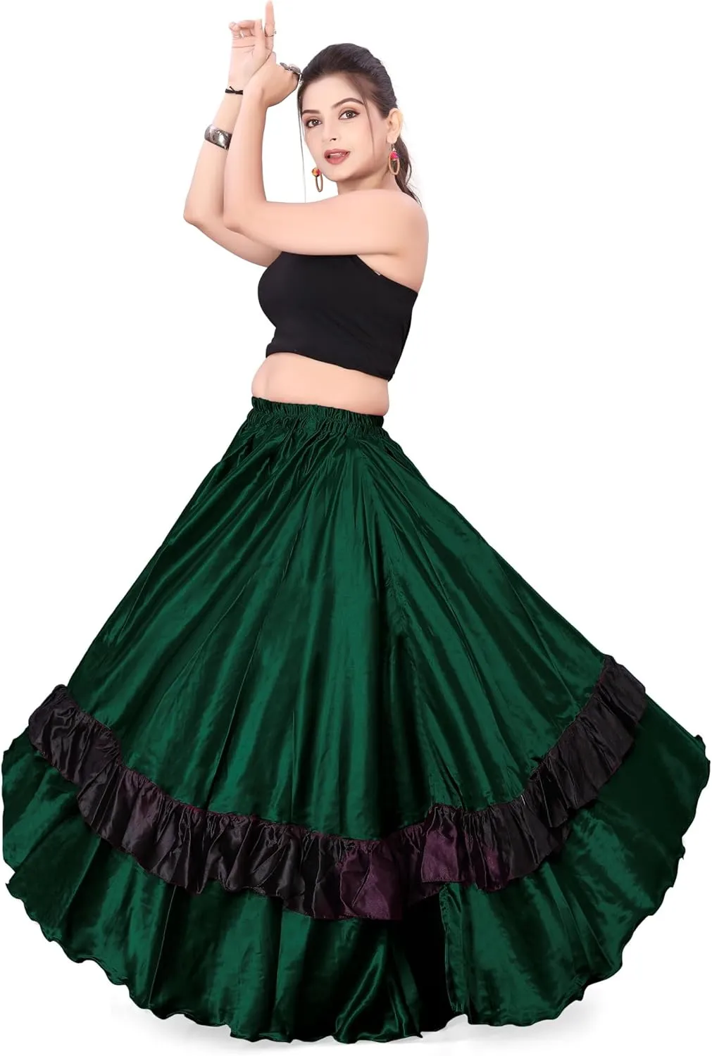 Satin Full Circle with Frill Belly Dancing Skirt Long Maxi Satin Belly Dance Full Circle Skirt (One Size) S33