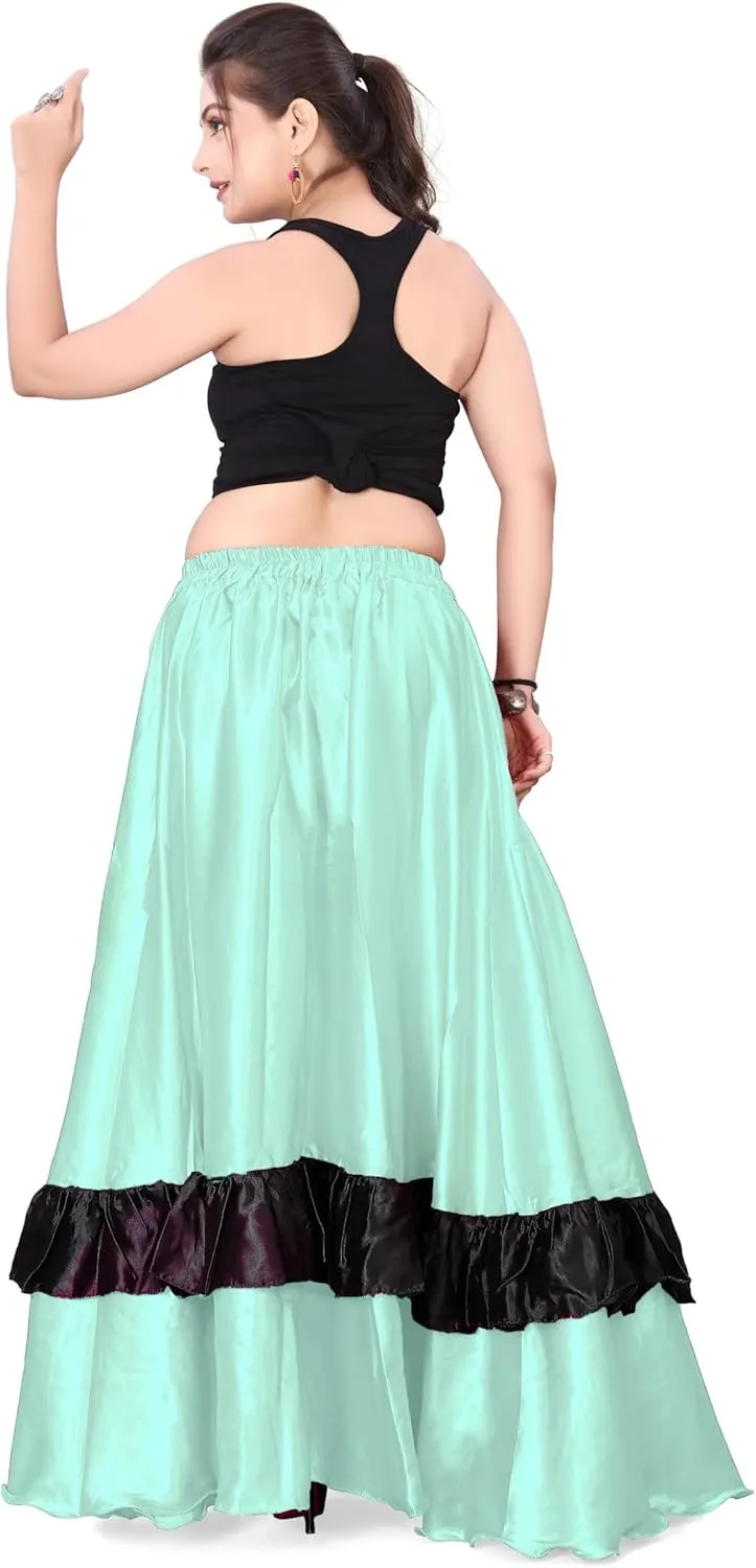 Satin Full Circle with Frill Belly Dancing Skirt Long Maxi Satin Belly Dance Full Circle Skirt (One Size) S33