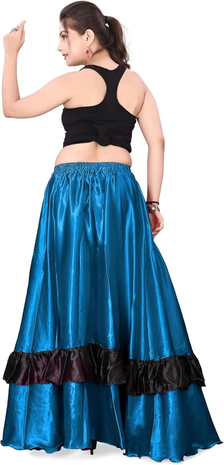 Satin Full Circle with Frill Belly Dancing Skirt Long Maxi Satin Belly Dance Full Circle Skirt (One Size) S33