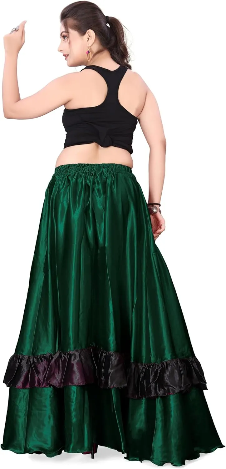 Satin Full Circle with Frill Belly Dancing Skirt Long Maxi Satin Belly Dance Full Circle Skirt (One Size) S33