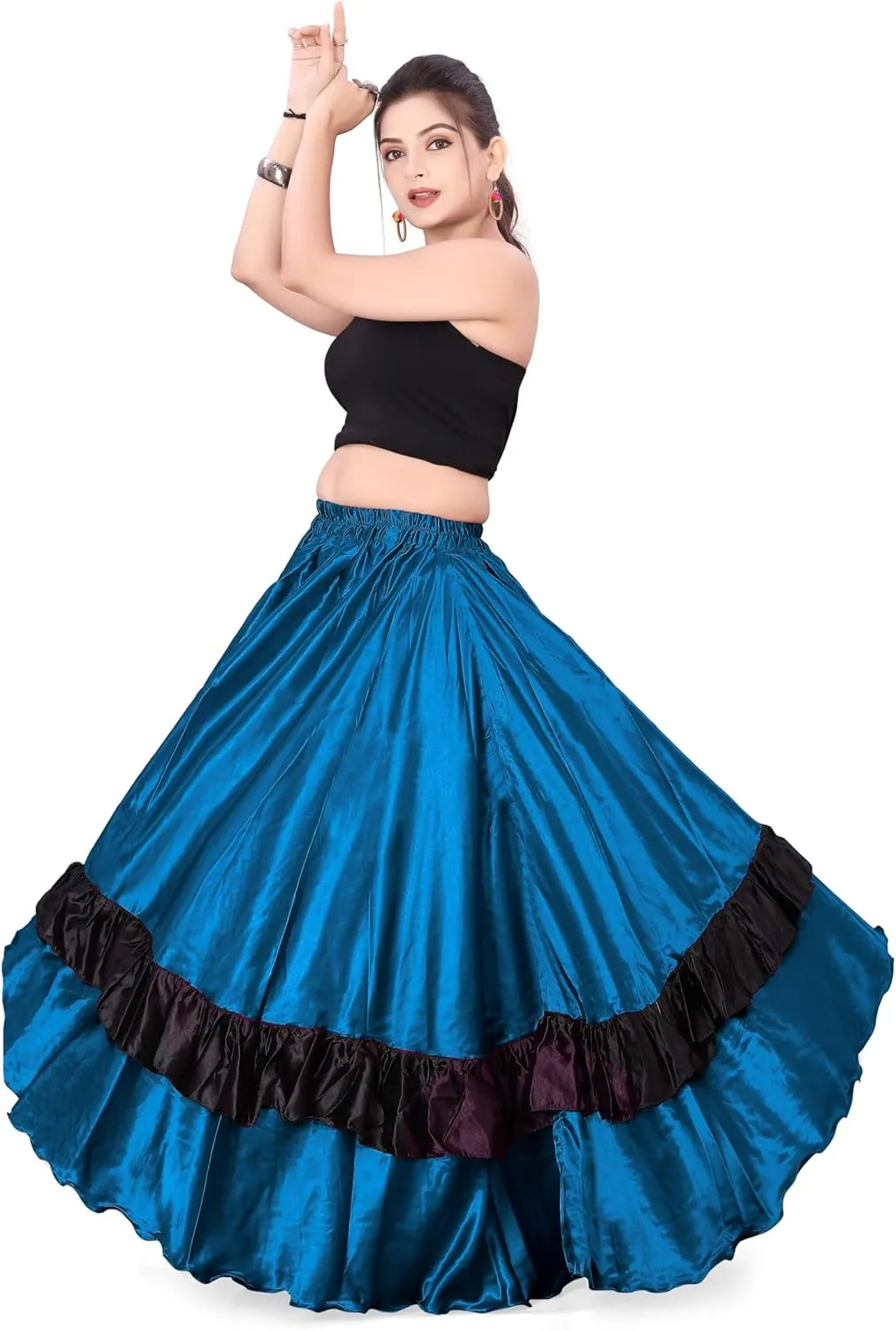 Satin Full Circle with Frill Belly Dancing Skirt Long Maxi Satin Belly Dance Full Circle Skirt (One Size) S33