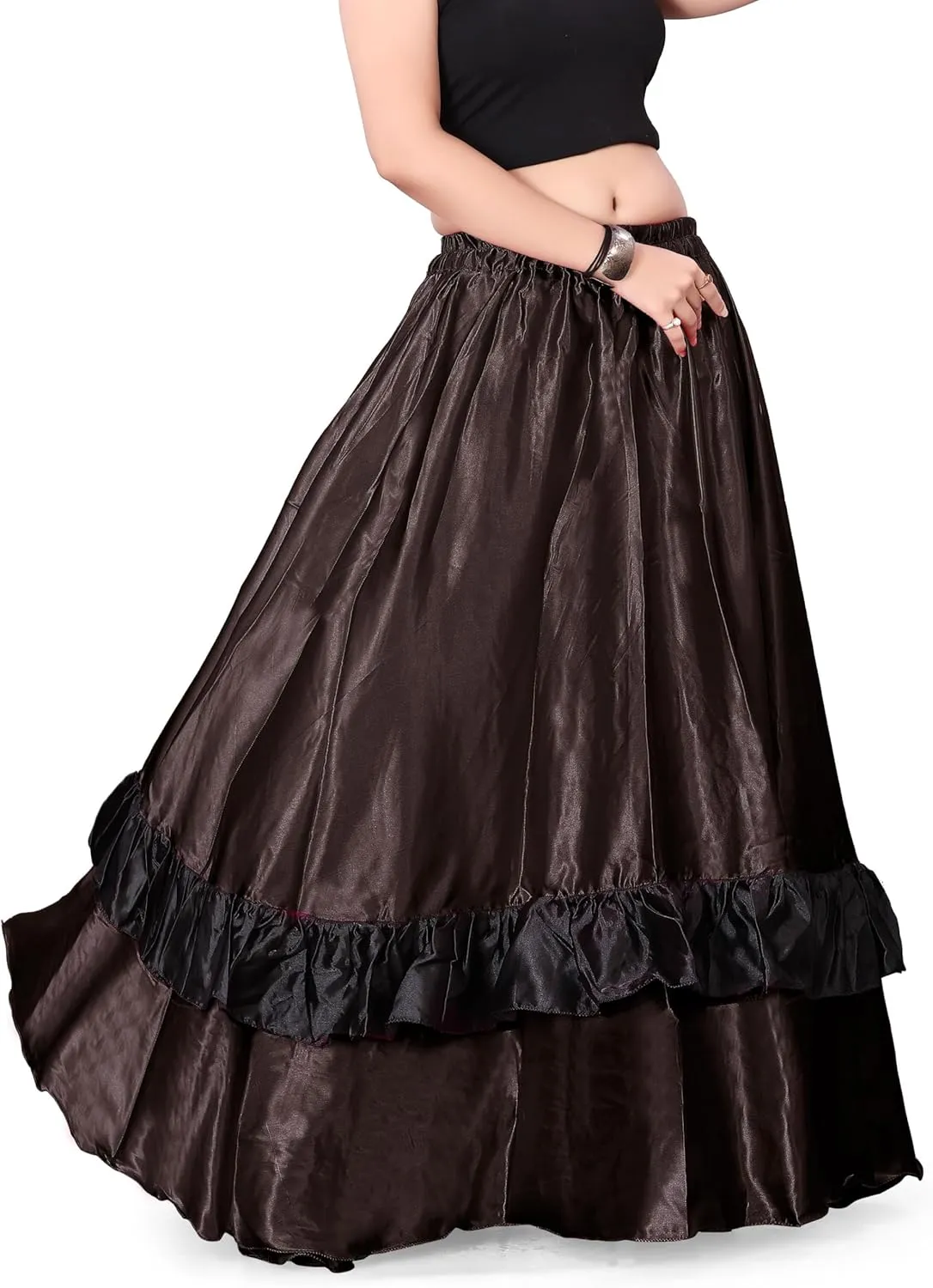 Satin Full Circle with Frill Belly Dancing Skirt Long Maxi Satin Belly Dance Full Circle Skirt (One Size) S33