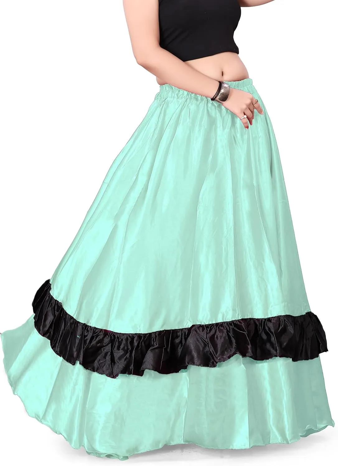 Satin Full Circle with Frill Belly Dancing Skirt Long Maxi Satin Belly Dance Full Circle Skirt (One Size) S33
