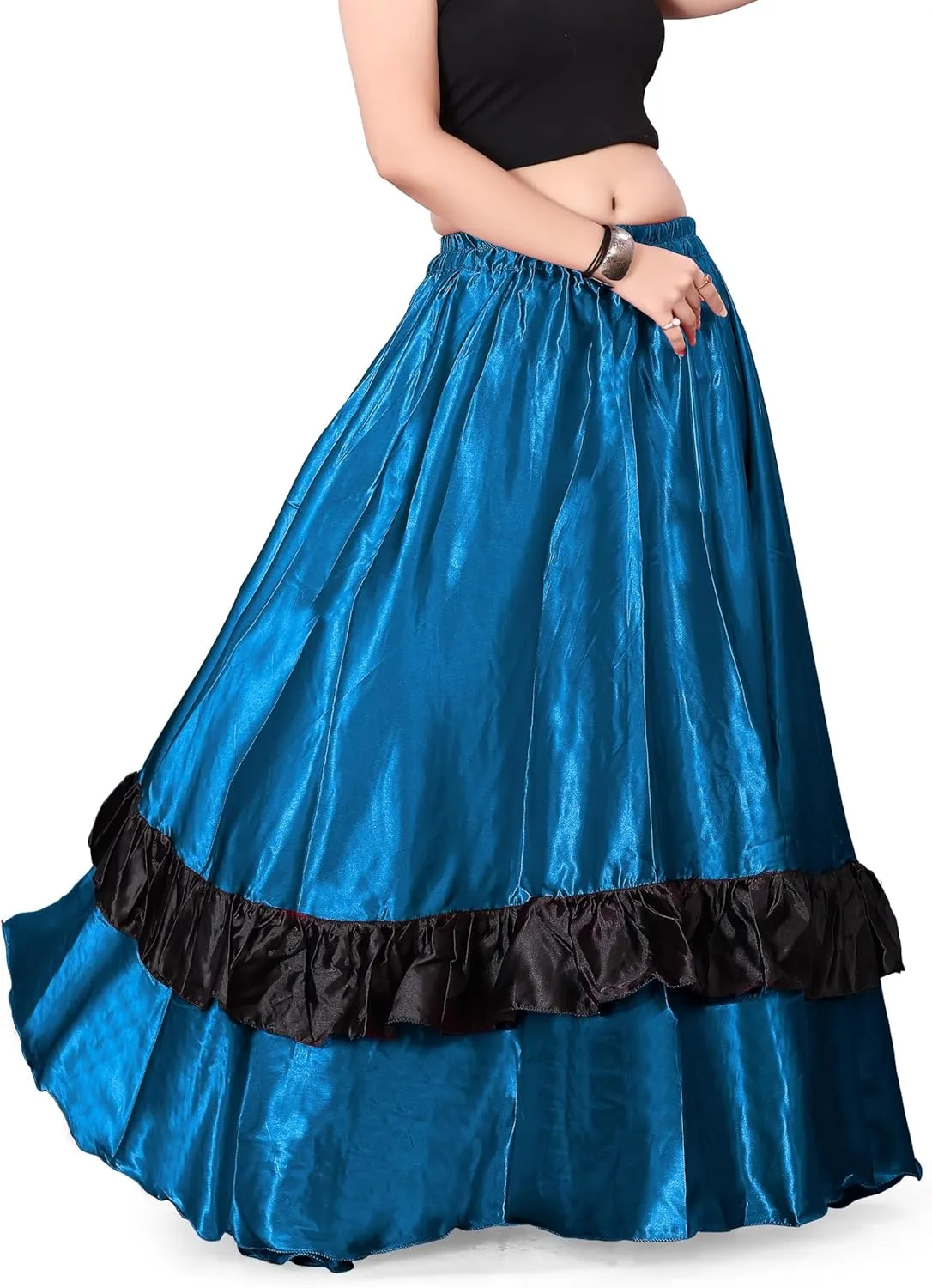Satin Full Circle with Frill Belly Dancing Skirt Long Maxi Satin Belly Dance Full Circle Skirt (One Size) S33