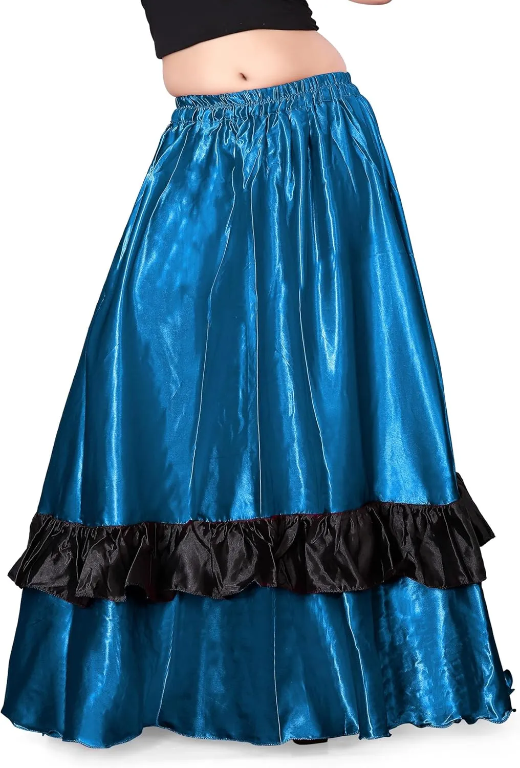 Satin Full Circle with Frill Belly Dancing Skirt Long Maxi Satin Belly Dance Full Circle Skirt (One Size) S33