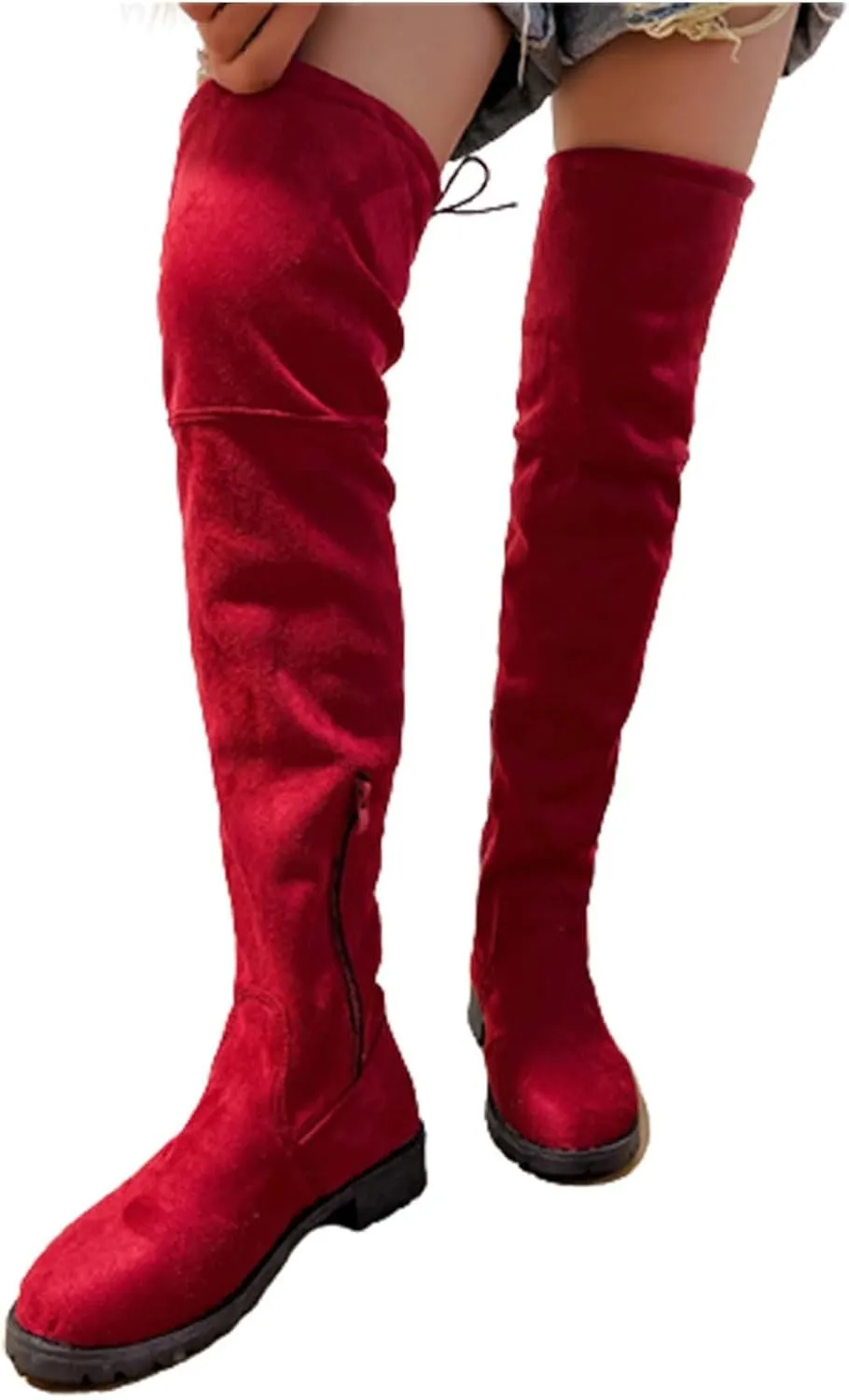 SBGMoSJ Boots for Women Over the Knee Thigh High Boots Pointed Toe Knitting Block Heel Stretchy Long Winter Fall Boots Cowgirl Boots Wide Calf Winter Fashion Booties Solid Color Long Boots