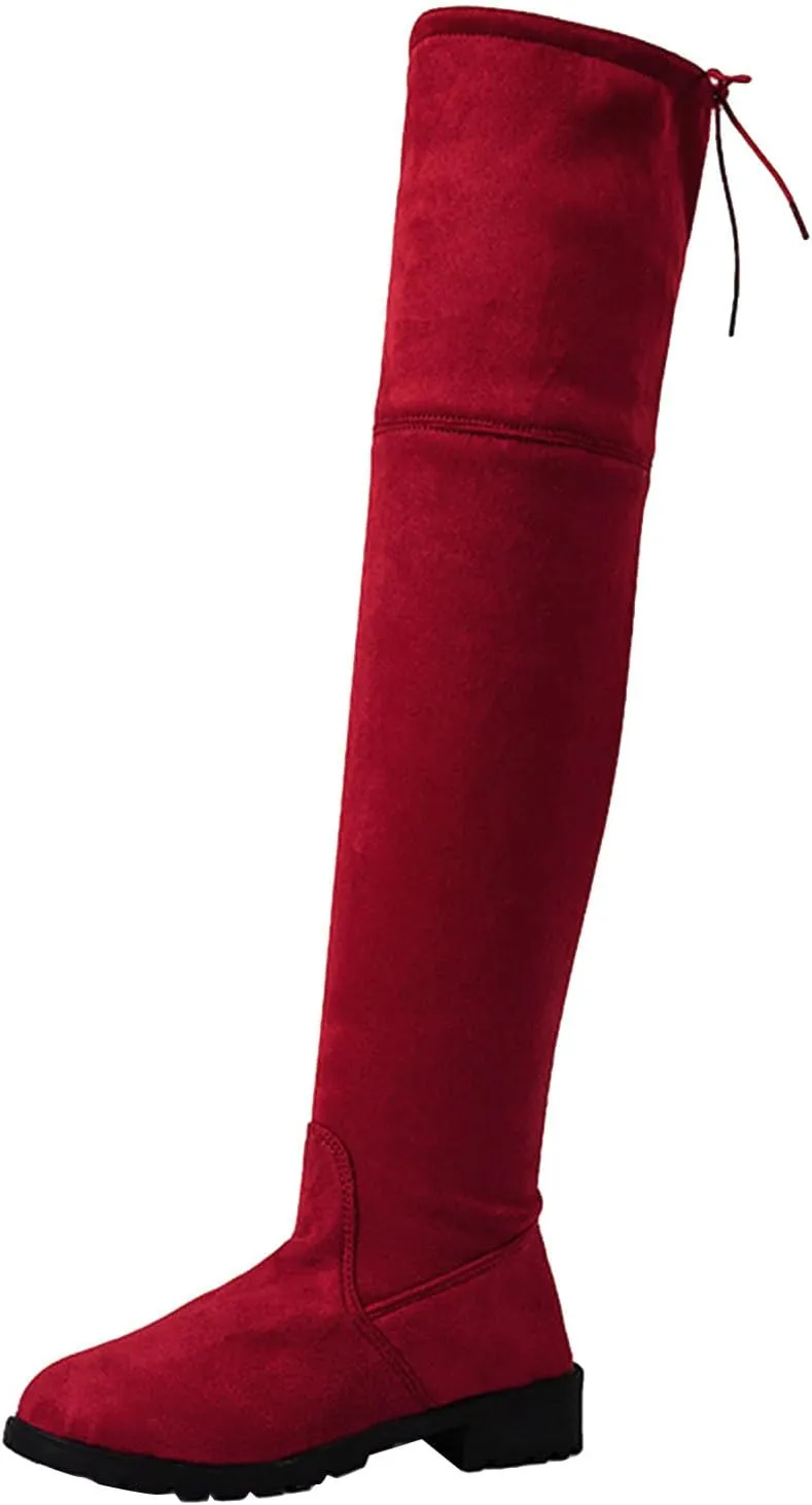 SBGMoSJ Boots for Women Over the Knee Thigh High Boots Pointed Toe Knitting Block Heel Stretchy Long Winter Fall Boots Cowgirl Boots Wide Calf Winter Fashion Booties Solid Color Long Boots