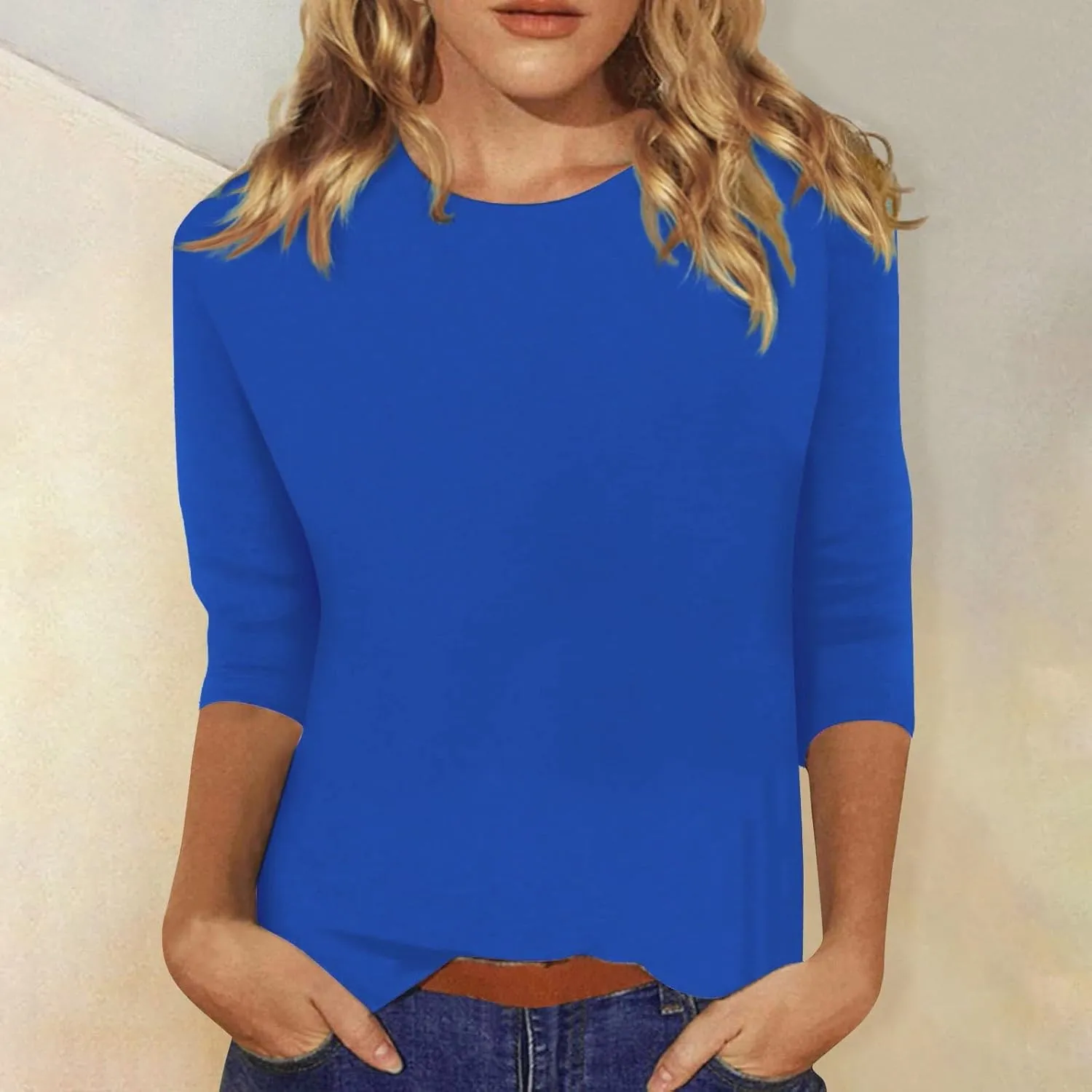 Segaven 3/4 Length Sleeve Womens Tops Trendy Solid Color Crewneck T Shirts Summer Basic Tunic Tees Casual Dressy Blouses