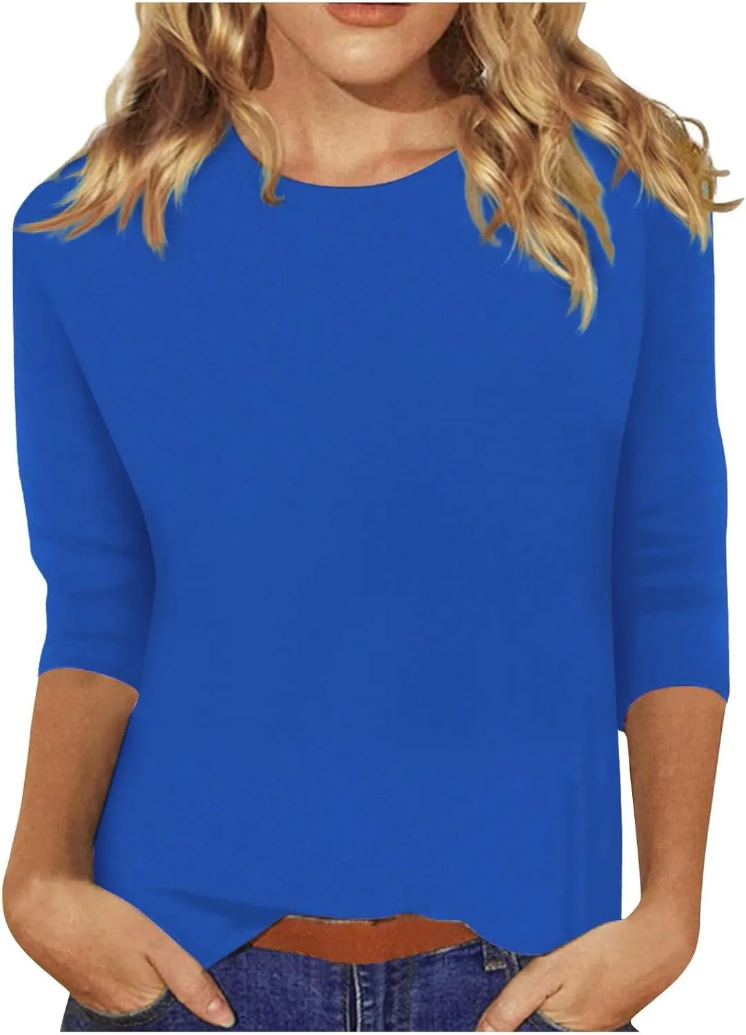 Segaven 3/4 Length Sleeve Womens Tops Trendy Solid Color Crewneck T Shirts Summer Basic Tunic Tees Casual Dressy Blouses