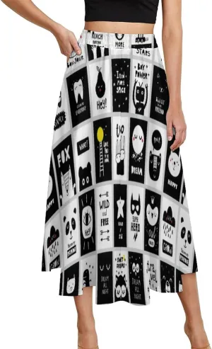 Sexy Anime Plaids Print Midi Skirt High Elastic Waist Ruffle Bohemia Beach Skirts