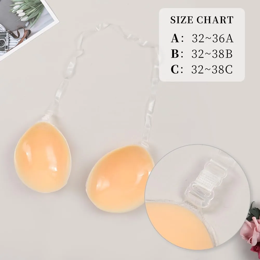 Sexy Code 1701 Adhesive Bra with Clear Halter Neck Strap Invisible Push-Up Silicone Strapless Bra for Backless Dress