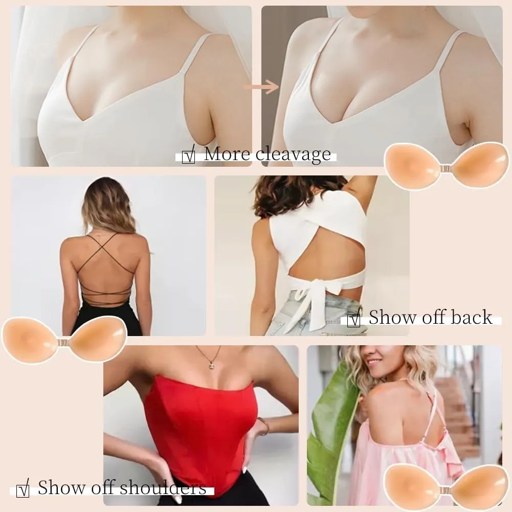 Sexy Code 1701 Adhesive Bra with Clear Halter Neck Strap Invisible Push-Up Silicone Strapless Bra for Backless Dress
