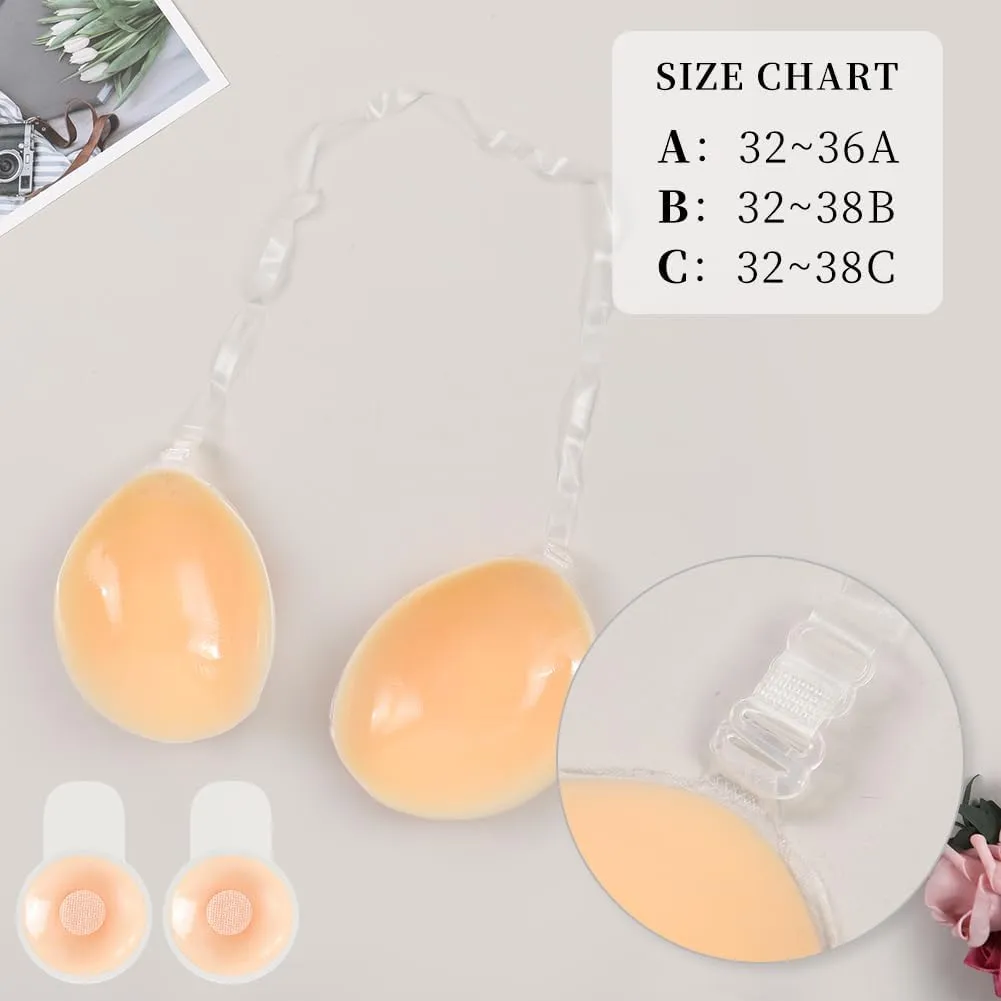 Sexy Code 1701 Adhesive Bra with Clear Halter Neck Strap Invisible Push-Up Silicone Strapless Bra for Backless Dress