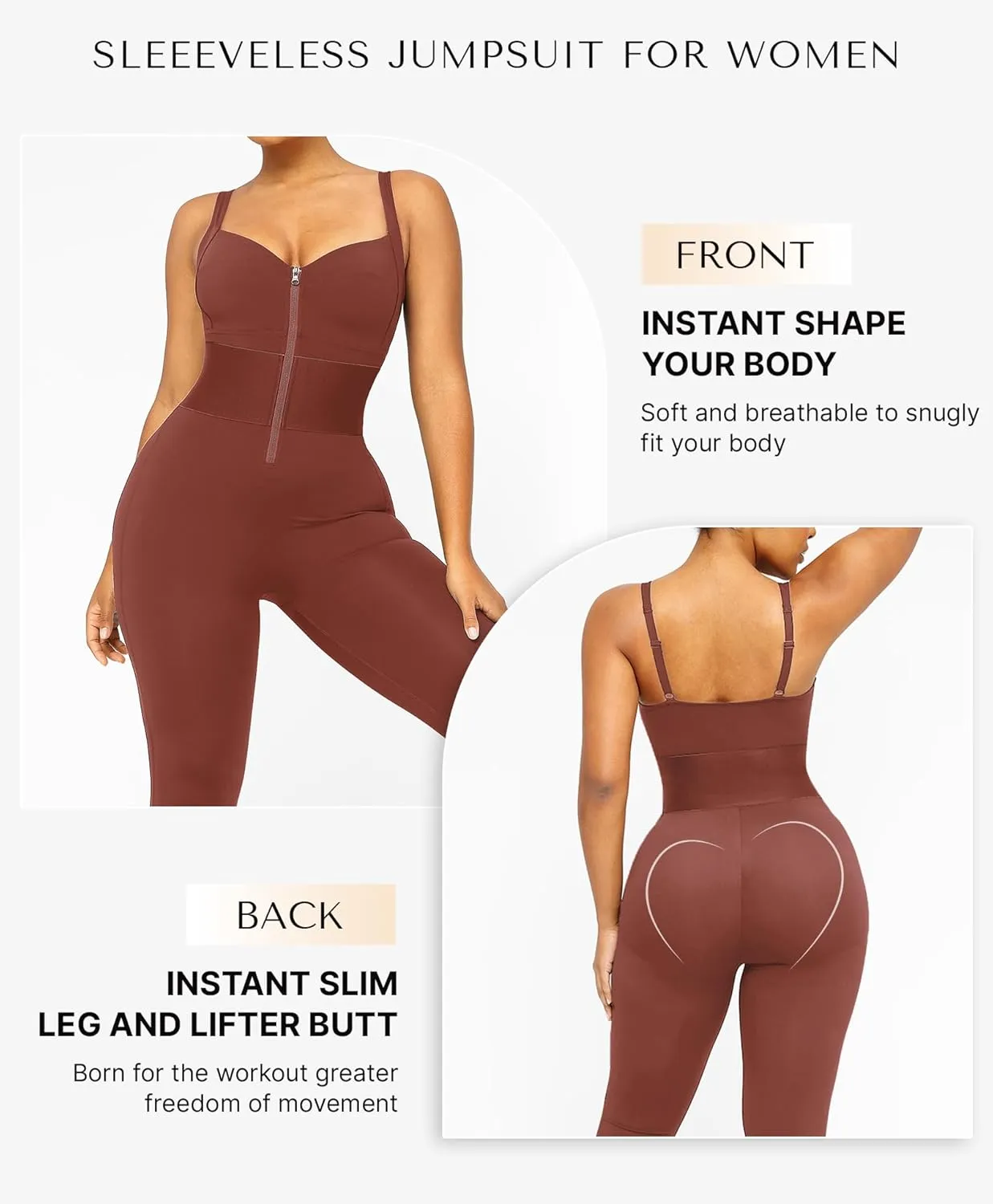 SHAPELLX Jumpsuits for Women Tummy Control One Piece Outfit Yoga Athletic Rompers Sleeveless Bodycon Shapewear