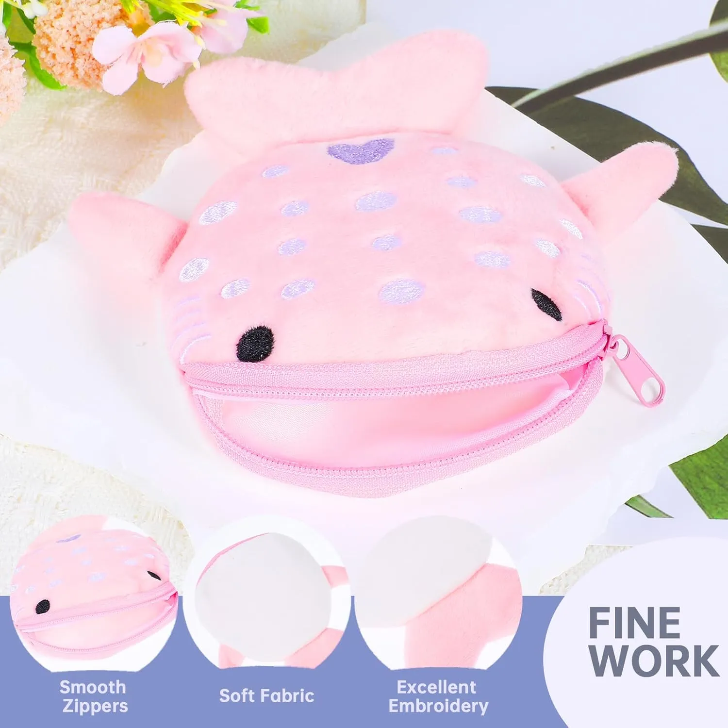 Shark Coin Purse Mini Cute Change Purses Small Cartoon Coin Pouch Funny Zipper Cosmetic Bag Earphone Wallet Small Items Bags for Women (Pink Black)