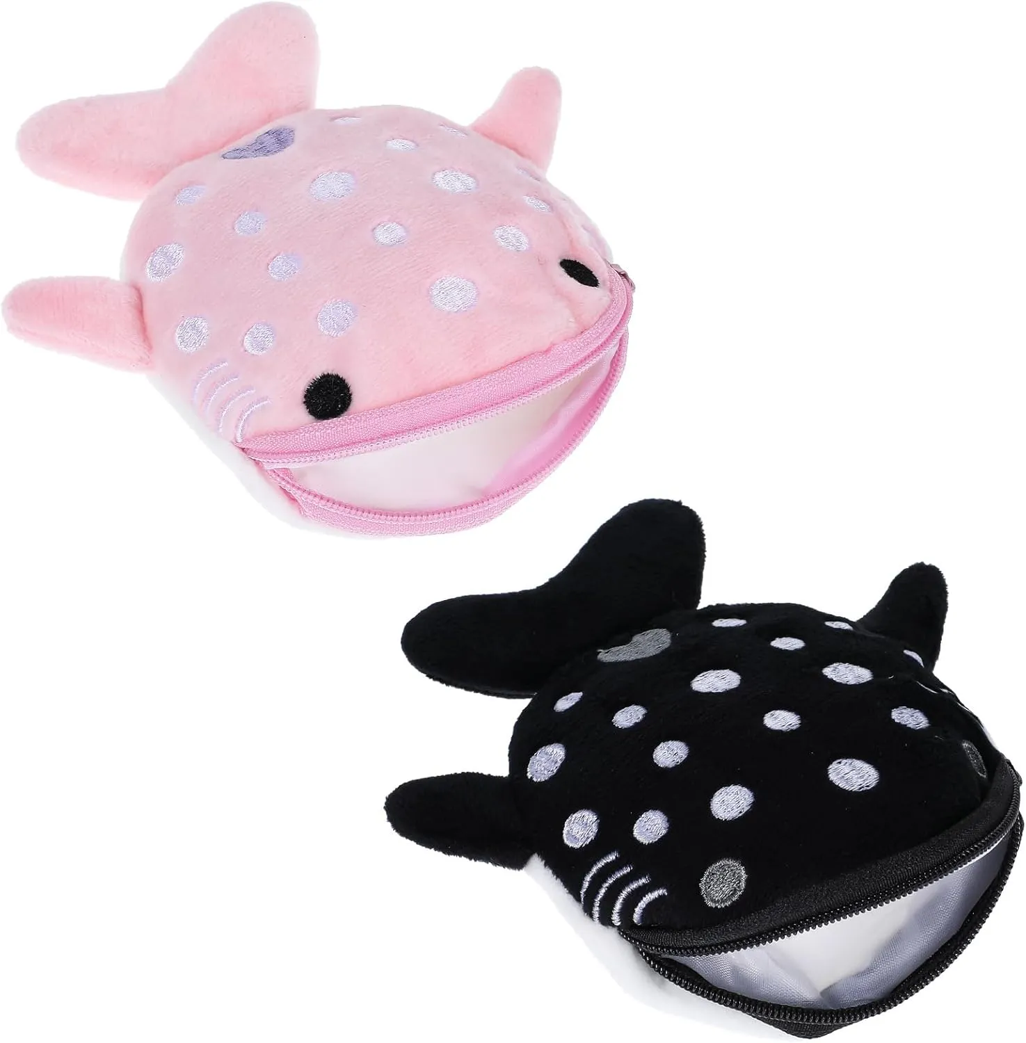 Shark Coin Purse Mini Cute Change Purses Small Cartoon Coin Pouch Funny Zipper Cosmetic Bag Earphone Wallet Small Items Bags for Women (Pink Black)