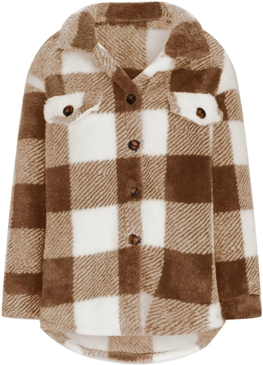 Sherpa Jacket for Women Fuzzy Fleece Winter Coats Plaid Button Down Shacket Casual Warm Teddy Coat Outwear