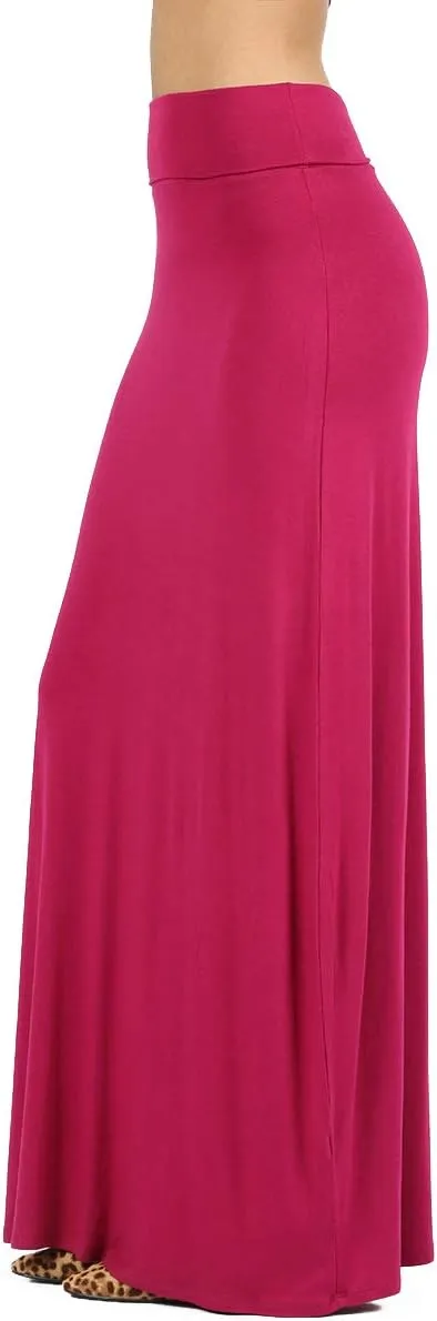 ShezPretty Women's Premium Fold Over High Waist Long Floor Length Maxi Skirt (Large, USA-Magenta)