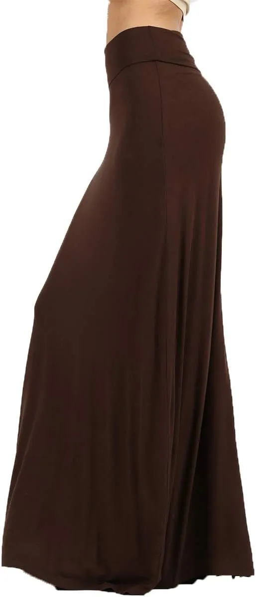 ShezPretty Women's Premium Fold Over High Waist Long Floor Length Maxi Skirt (Medium, Americano)