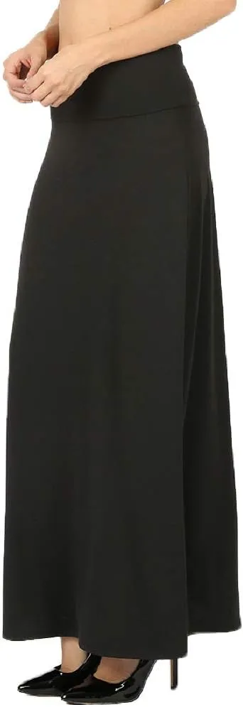 ShezPretty Women's Premium Fold Over High Waist Long Floor Length Maxi Skirt (Small, USA-Black)
