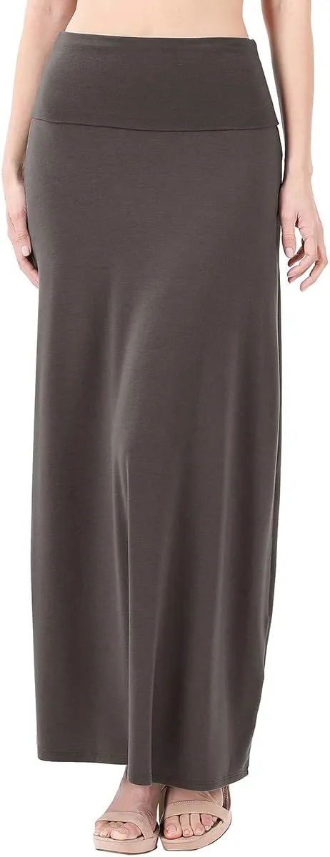 ShezPretty Women's Premium Fold Over High Waist Long Floor Length Maxi Skirt (XLarge, ASH Charcoal)