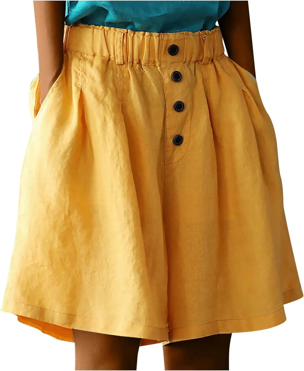 Shorts for Women Trendy 2024 Elastic High Waisted Cotton Linen Wide Leg Shorts Baggy Casual Summer Shorts with Pocket