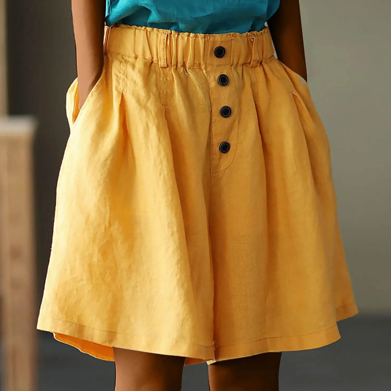 Shorts for Women Trendy 2024 Elastic High Waisted Cotton Linen Wide Leg Shorts Baggy Casual Summer Shorts with Pocket