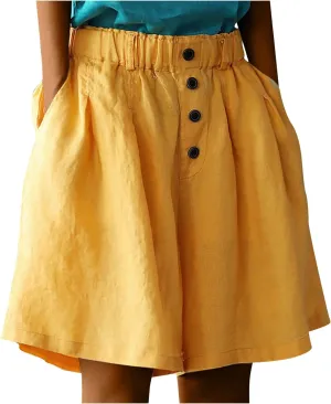 Shorts for Women Trendy 2024 Elastic High Waisted Cotton Linen Wide Leg Shorts Baggy Casual Summer Shorts with Pocket