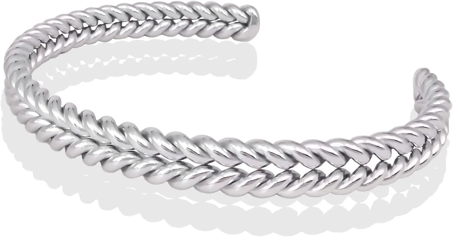 Silver Cuff Bracelets for Women Open Adjustable Bangles Bracelets for Women Silver Double Twisted Bangle 18K White Gold Plated Stainless Steel Jewelry Gift for Women