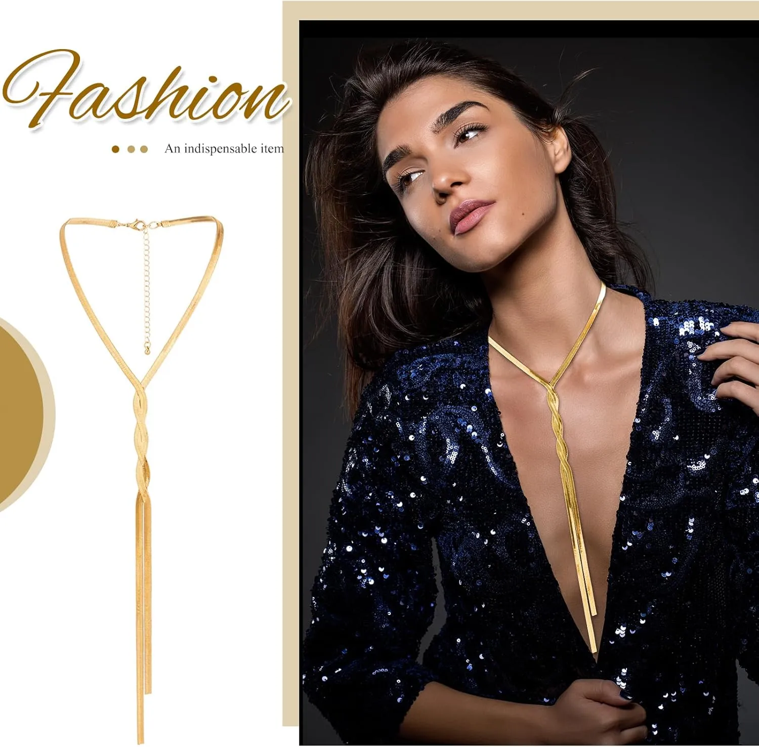 Silver Gold Dainty Twist Choker Necklaces for Women Trendy-Snake Chain Y Shaped Lariat Herringbone Chain Necklaces Jewelry Birthday Christmas Gifts