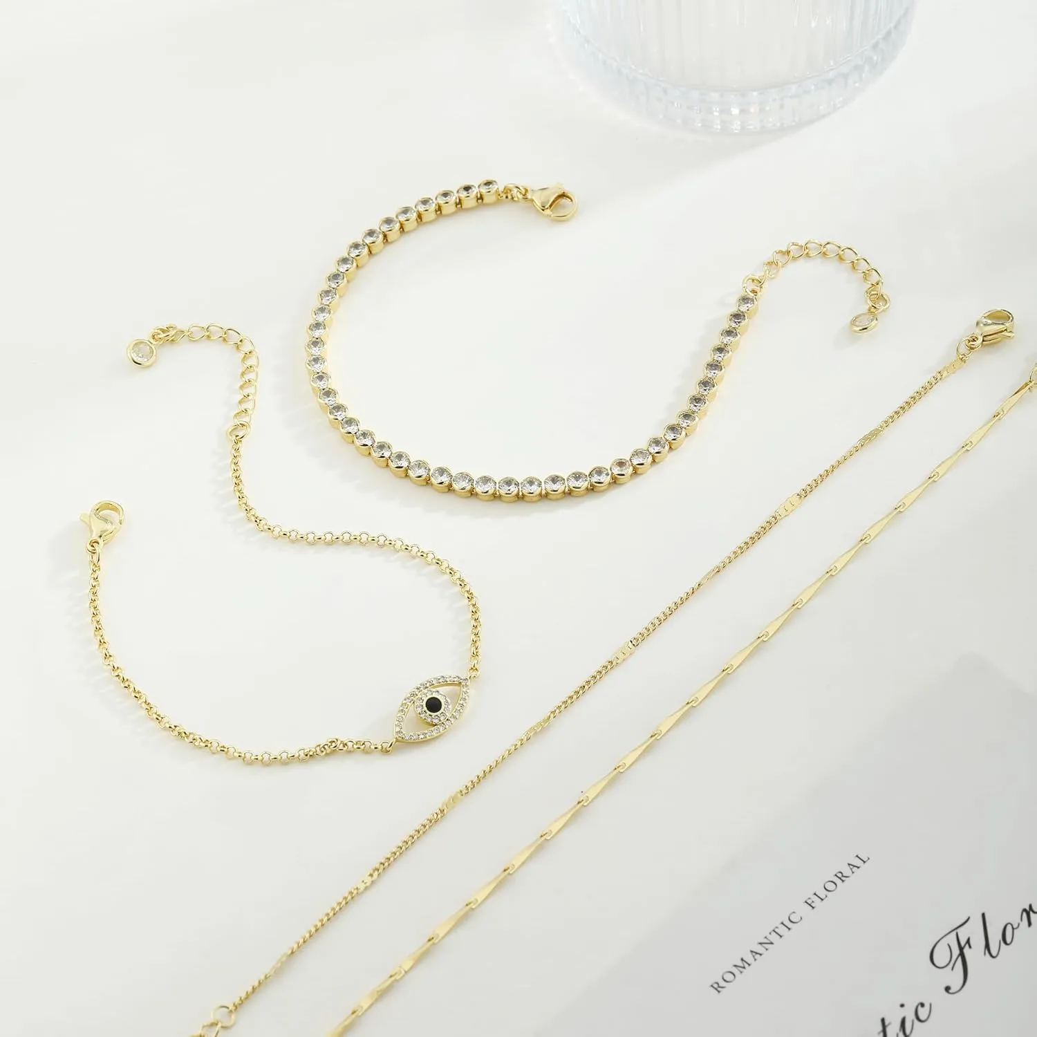 Silver/Gold Bracelets for Women,Sterling Silver/14K Gold layered Tennis Paperclip Link Bracelet Hypoallergenic Jewelry Gifts for Women