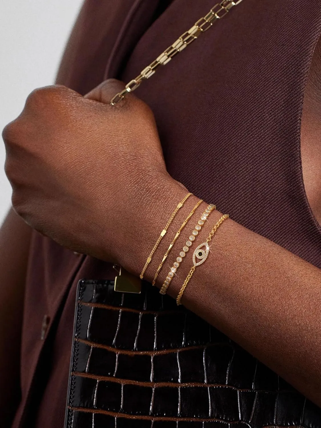 Silver/Gold Bracelets for Women,Sterling Silver/14K Gold layered Tennis Paperclip Link Bracelet Hypoallergenic Jewelry Gifts for Women