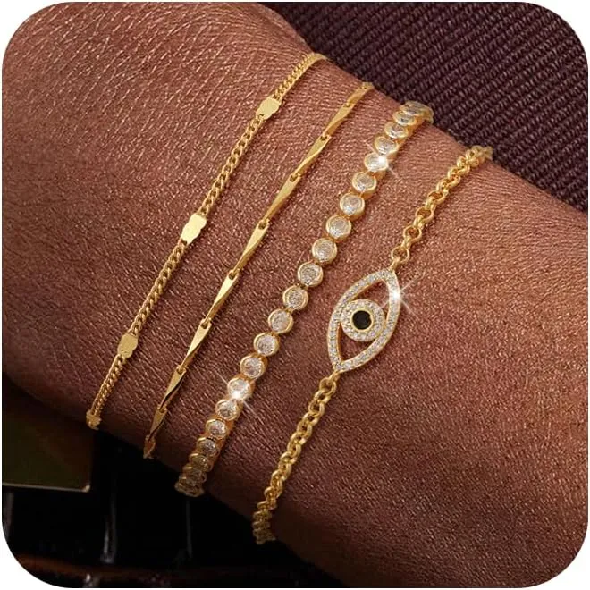 Silver/Gold Bracelets for Women,Sterling Silver/14K Gold layered Tennis Paperclip Link Bracelet Hypoallergenic Jewelry Gifts for Women