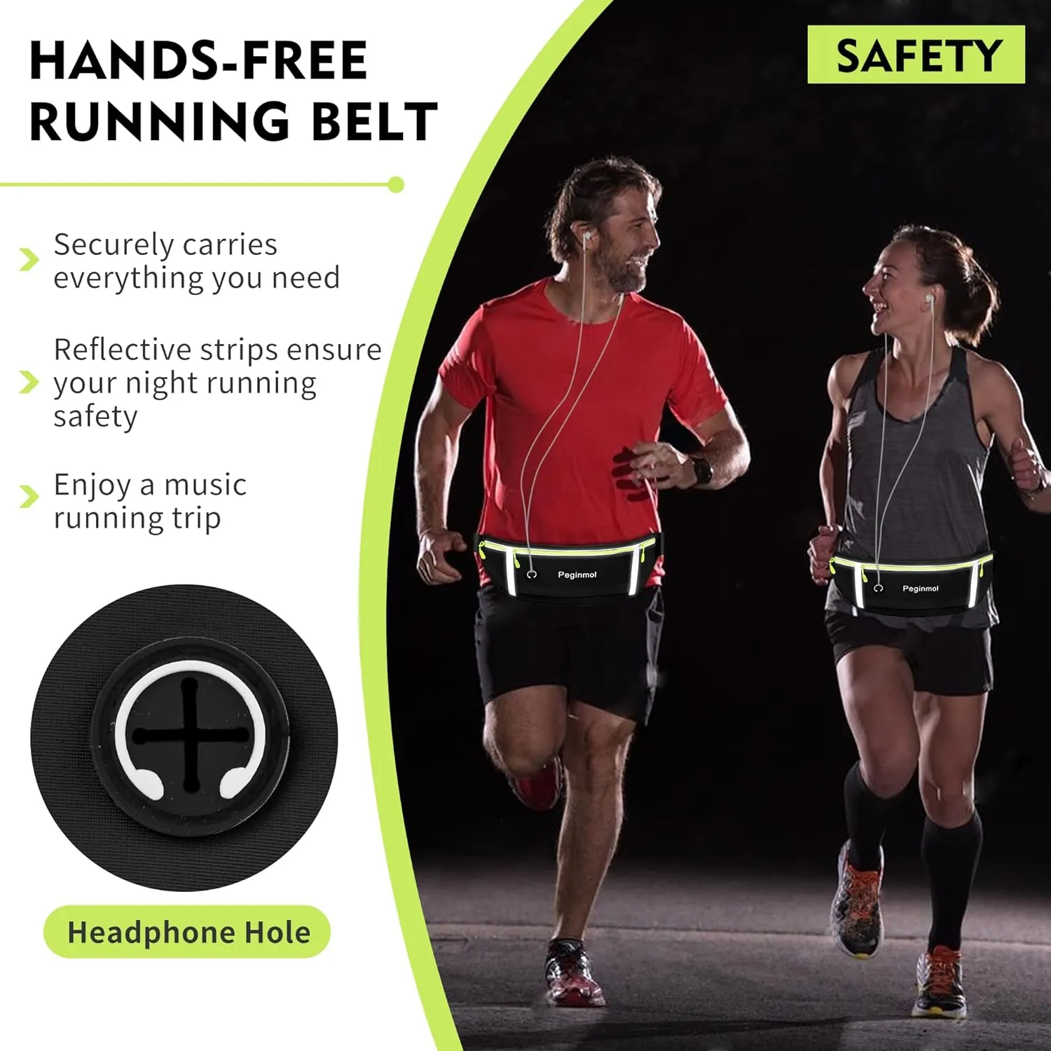 Slim Running Belt Fanny Pack, Waist Pack Bag for Women Men, Running Pouch for Phone Waterproof Reflective with 3 Pouches, Running Phone Holder for Sports, Traveling (Black   Green)