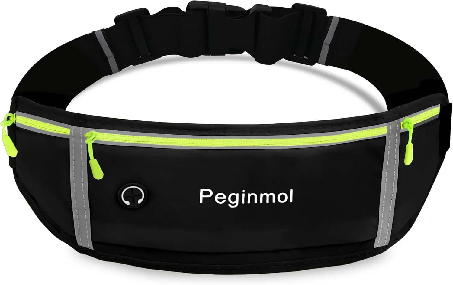Slim Running Belt Fanny Pack, Waist Pack Bag for Women Men, Running Pouch for Phone Waterproof Reflective with 3 Pouches, Running Phone Holder for Sports, Traveling (Black   Green)
