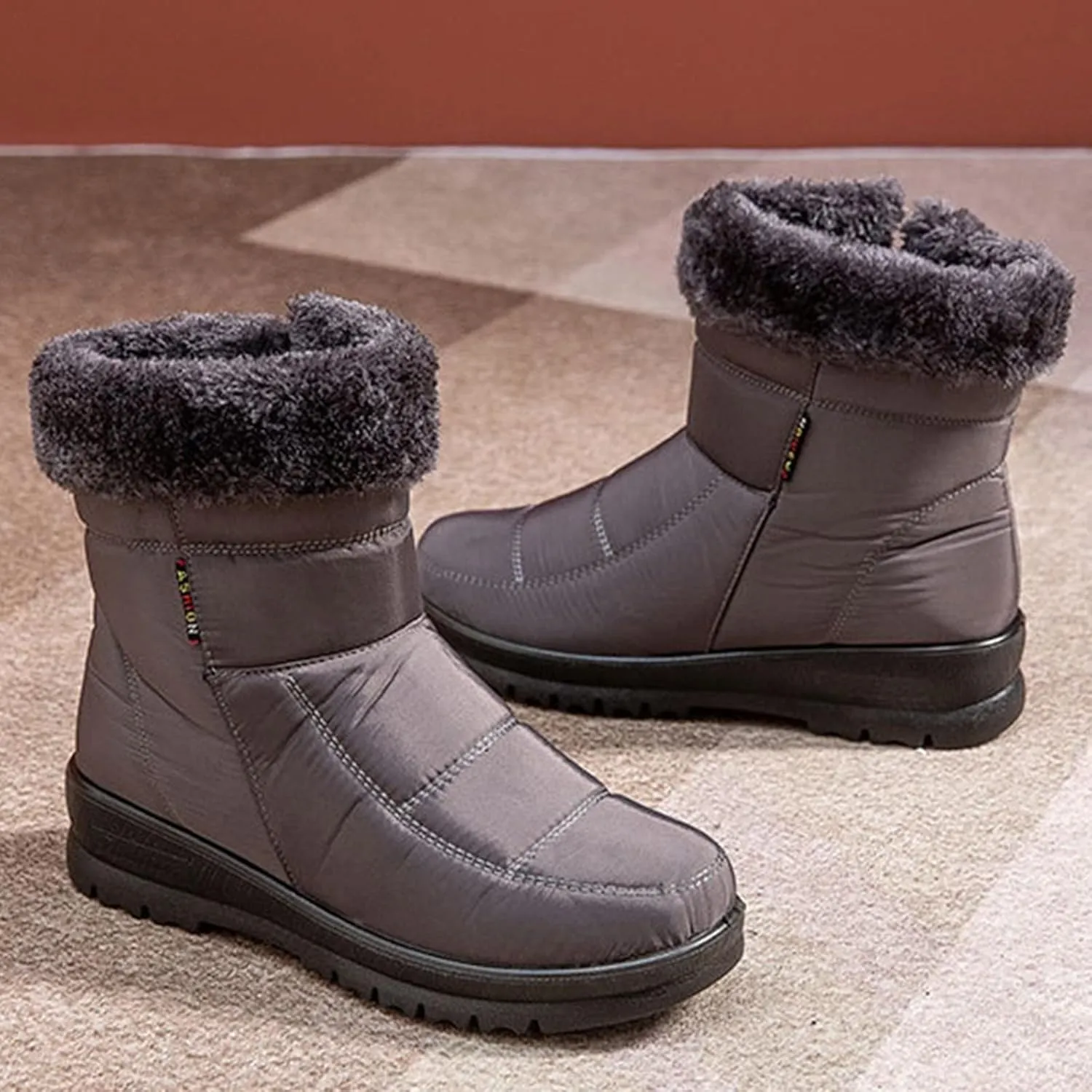 Slip on Winter Boots for Women Cute Womens Winter Boots Size 12 Wide Width Women Winter Boots Waterproof Cold Weather Women's Black Winter Boots with Wedge Heel Botas Impermeables Para Invierno Mujer