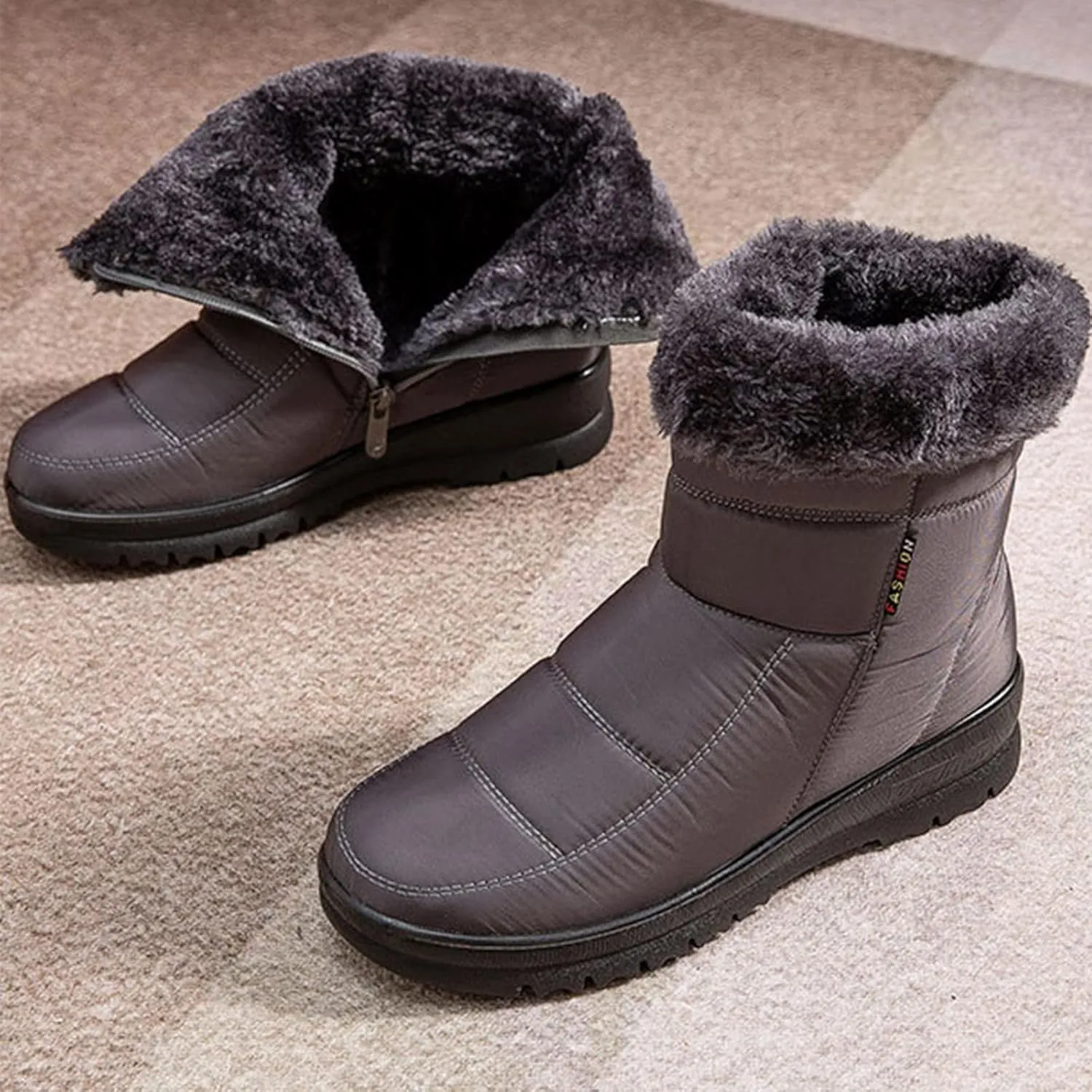 Slip on Winter Boots for Women Cute Womens Winter Boots Size 12 Wide Width Women Winter Boots Waterproof Cold Weather Women's Black Winter Boots with Wedge Heel Botas Impermeables Para Invierno Mujer