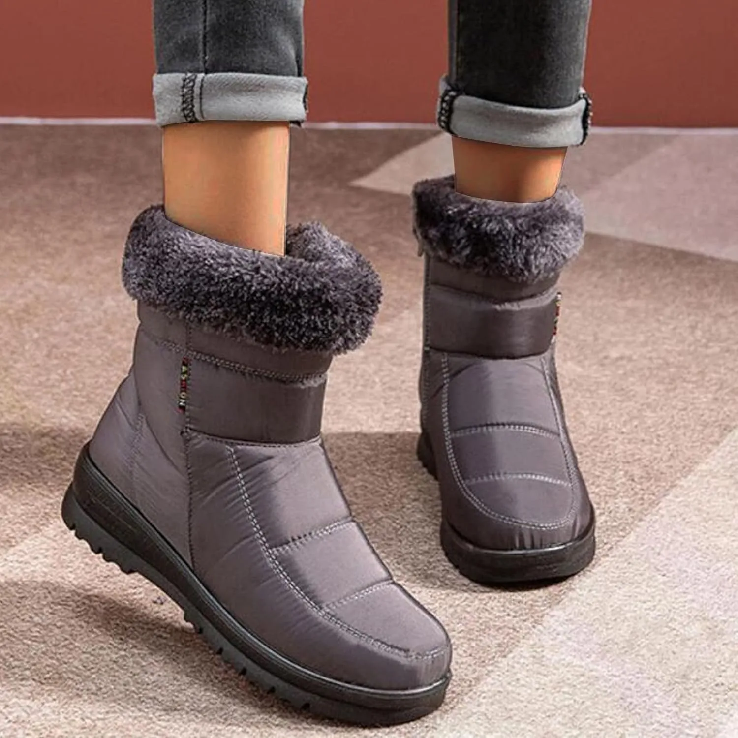 Slip on Winter Boots for Women Cute Womens Winter Boots Size 12 Wide Width Women Winter Boots Waterproof Cold Weather Women's Black Winter Boots with Wedge Heel Botas Impermeables Para Invierno Mujer