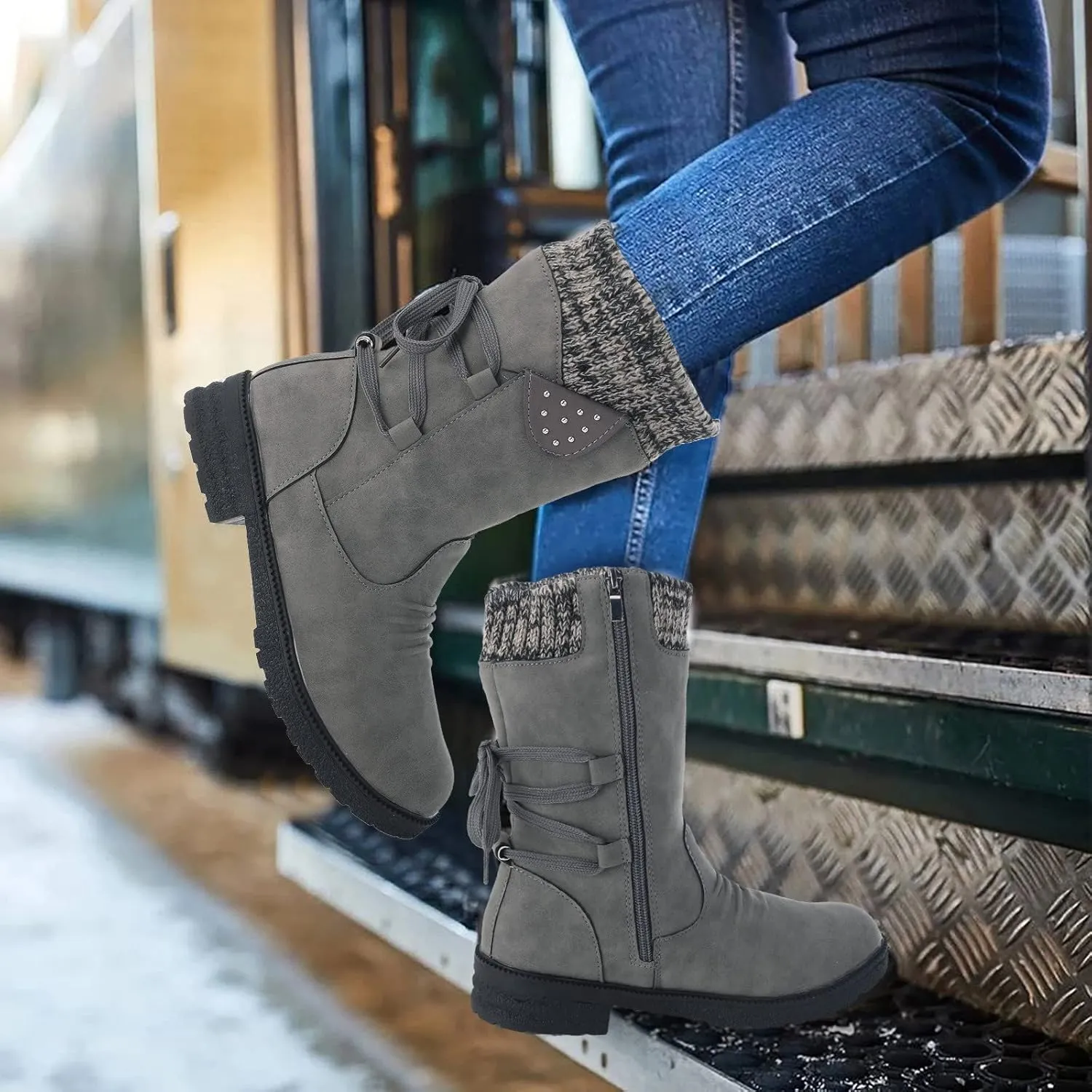 Slip on Winter Boots for Women Tall Womens Tall Waterproof Rubber Boots R Warm for Snow Women's Leather Winter Boots White Snow Boots Waterproof Calf Botas De Invierno Para Mujeres Bajitas