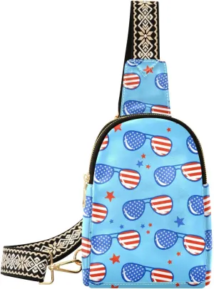 Small Sling Bag for Women Sunglasses Design in Usa PC Leather Fanny Pack Crossbody Funny Drawing Fashion Waist Packs Chest Bag for Travel Sports Running Hiking