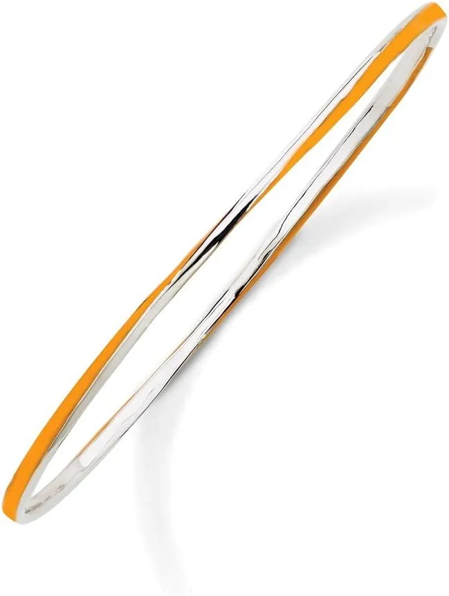 Solid 925 Sterling Silver Stackable Twisted Orange Enamel Bangle Cuff Bracelet