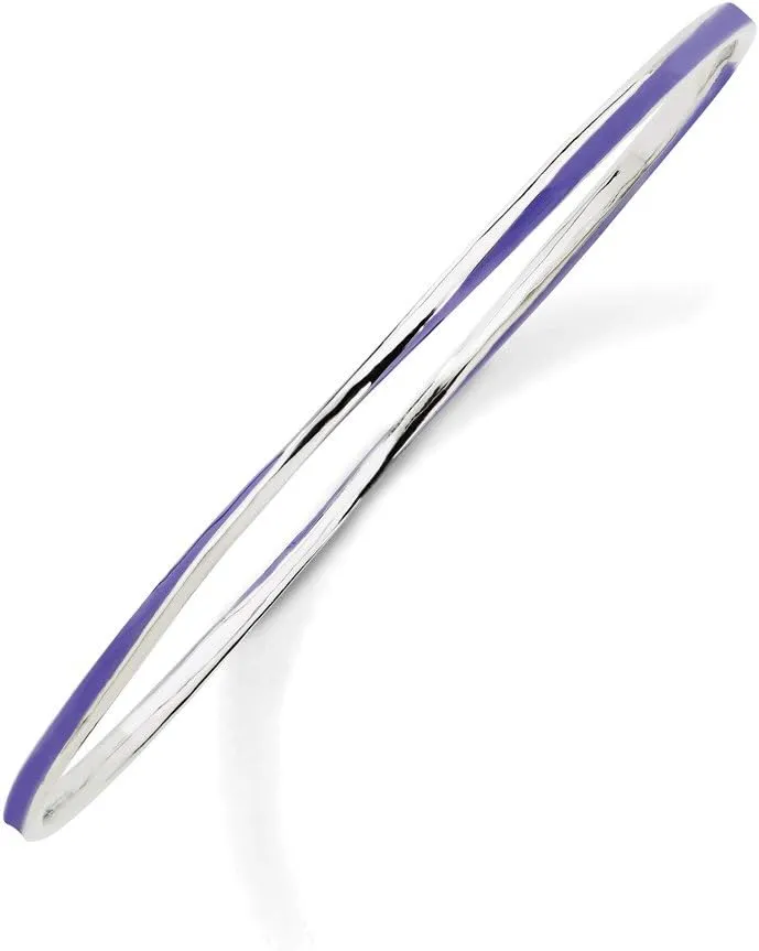 Solid 925 Sterling Silver Stackable Twisted Purple Enamel Bangle Cuff Bracelet (Width = 1mm)
