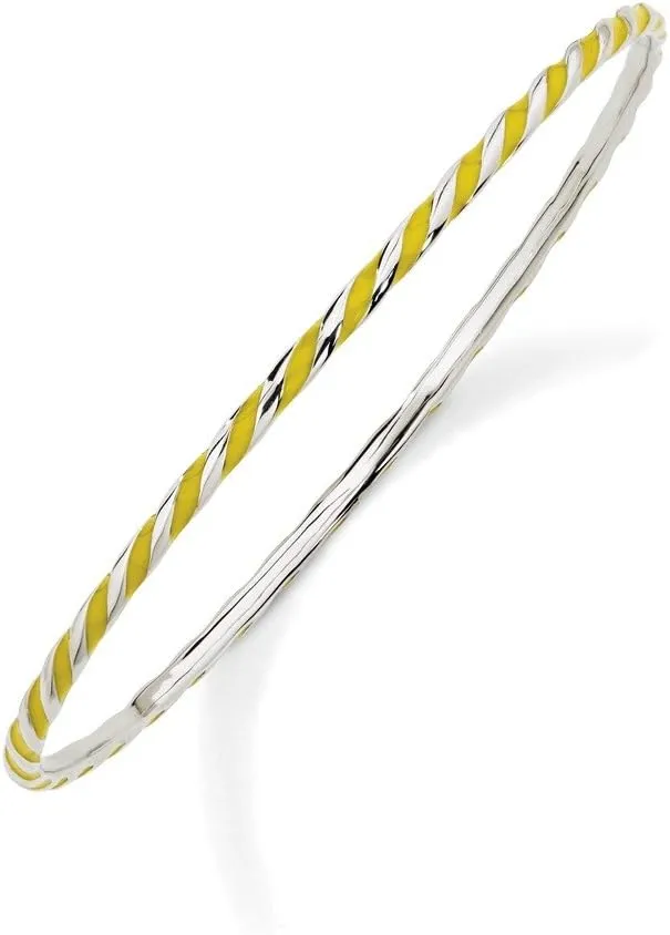 Solid 925 Sterling Silver Stackable Twisted Yellow Enamel Bangle Cuff Bracelet