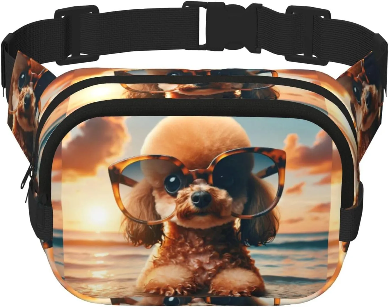 Square Double-Layer Sunglasses-Toy-Poodle Waist Bag Large Crossbody Fanny Pack For Travel Walking Running